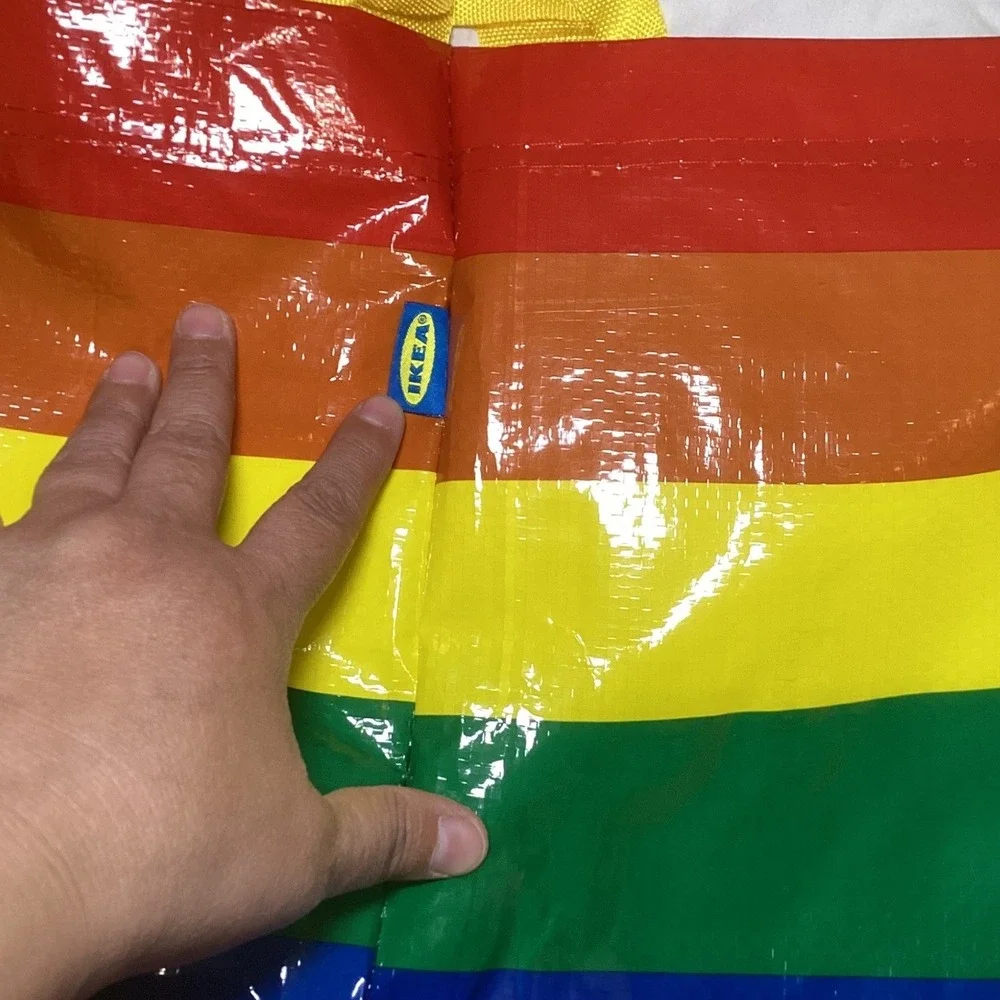 IKEA Storstomma Rainbow Stripe Reusable Shopping Bag/Tote Pride Yellow Handle